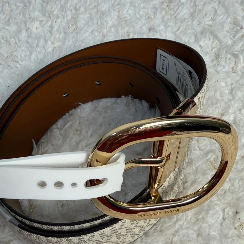 Michael Kors‎ Beige Monogram Reversible Belt with Gold Buckle size M